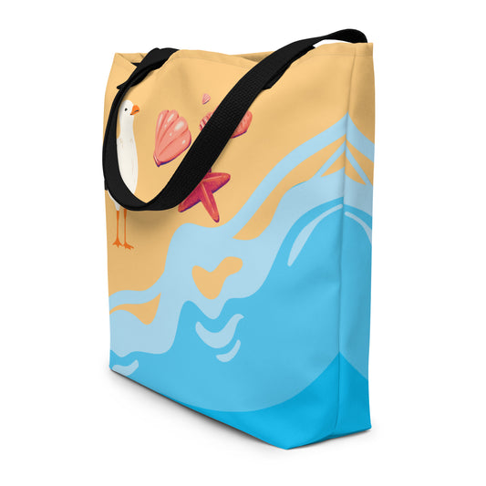 Beach Seagull All-Over Print Large Tote Bag